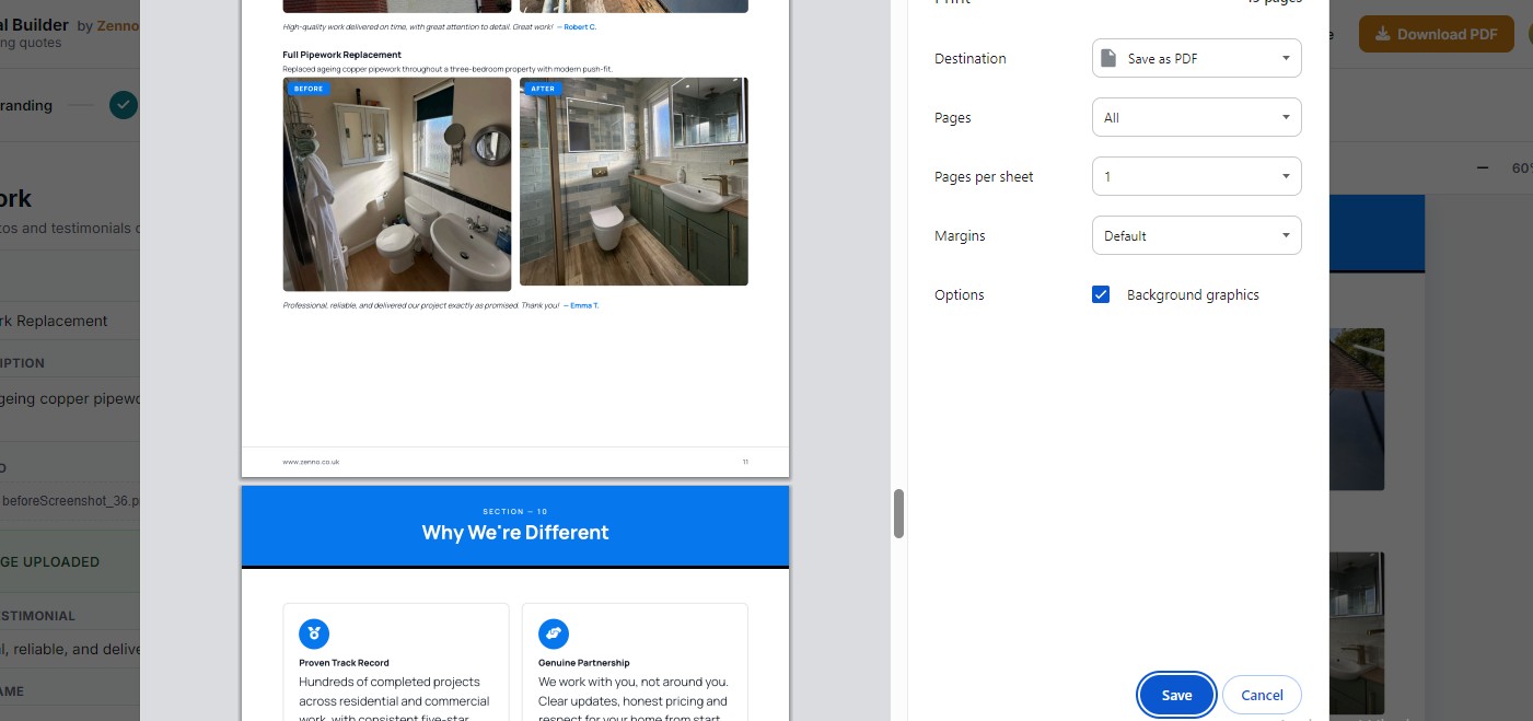 Saving the finished proposal as a PDF